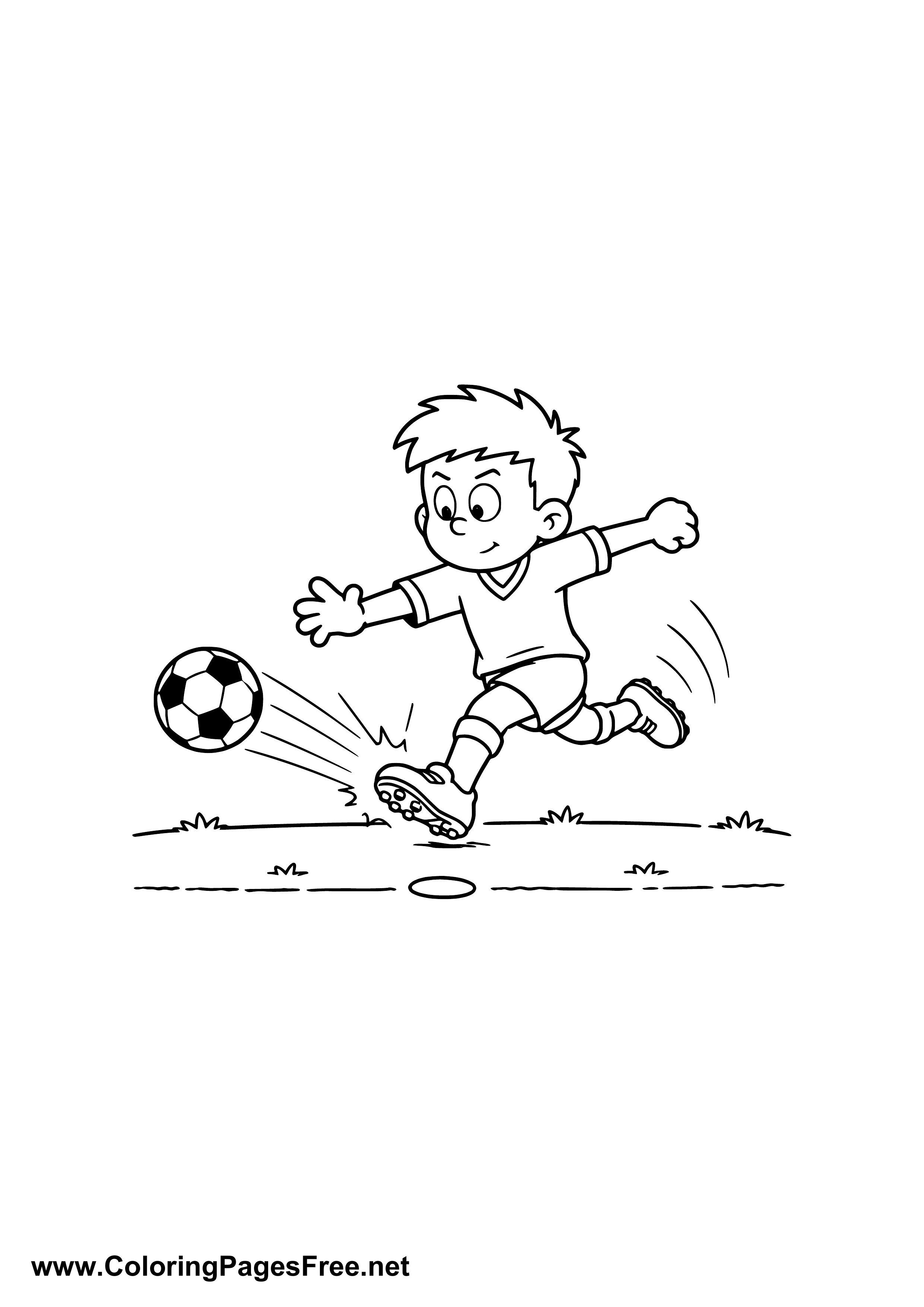 Child Playing Soccer with a Ball Coloring Page