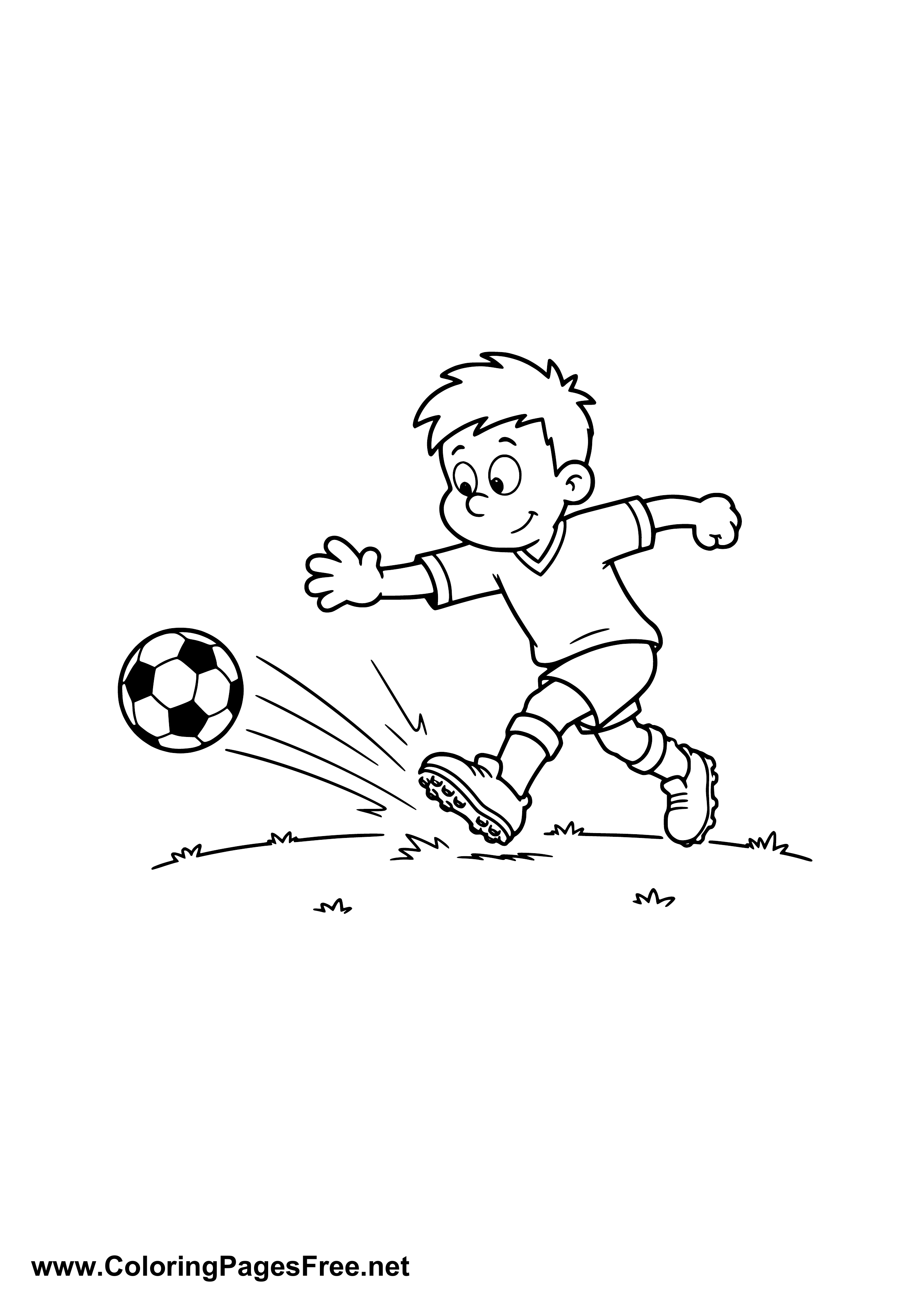 Child Shooting the Soccer Ball at the Goal Coloring Page