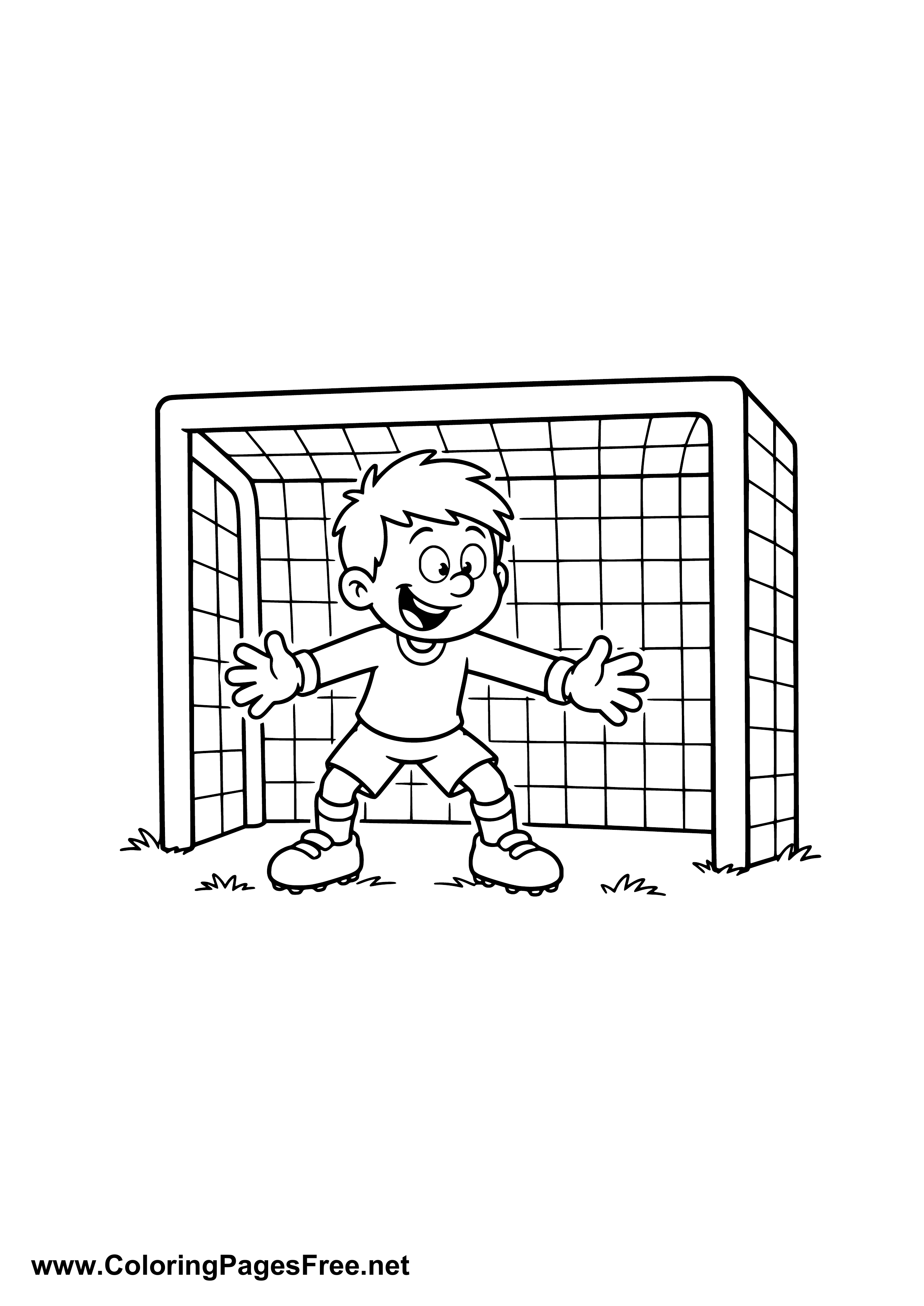 Child Standing in a Soccer Goal Coloring Page