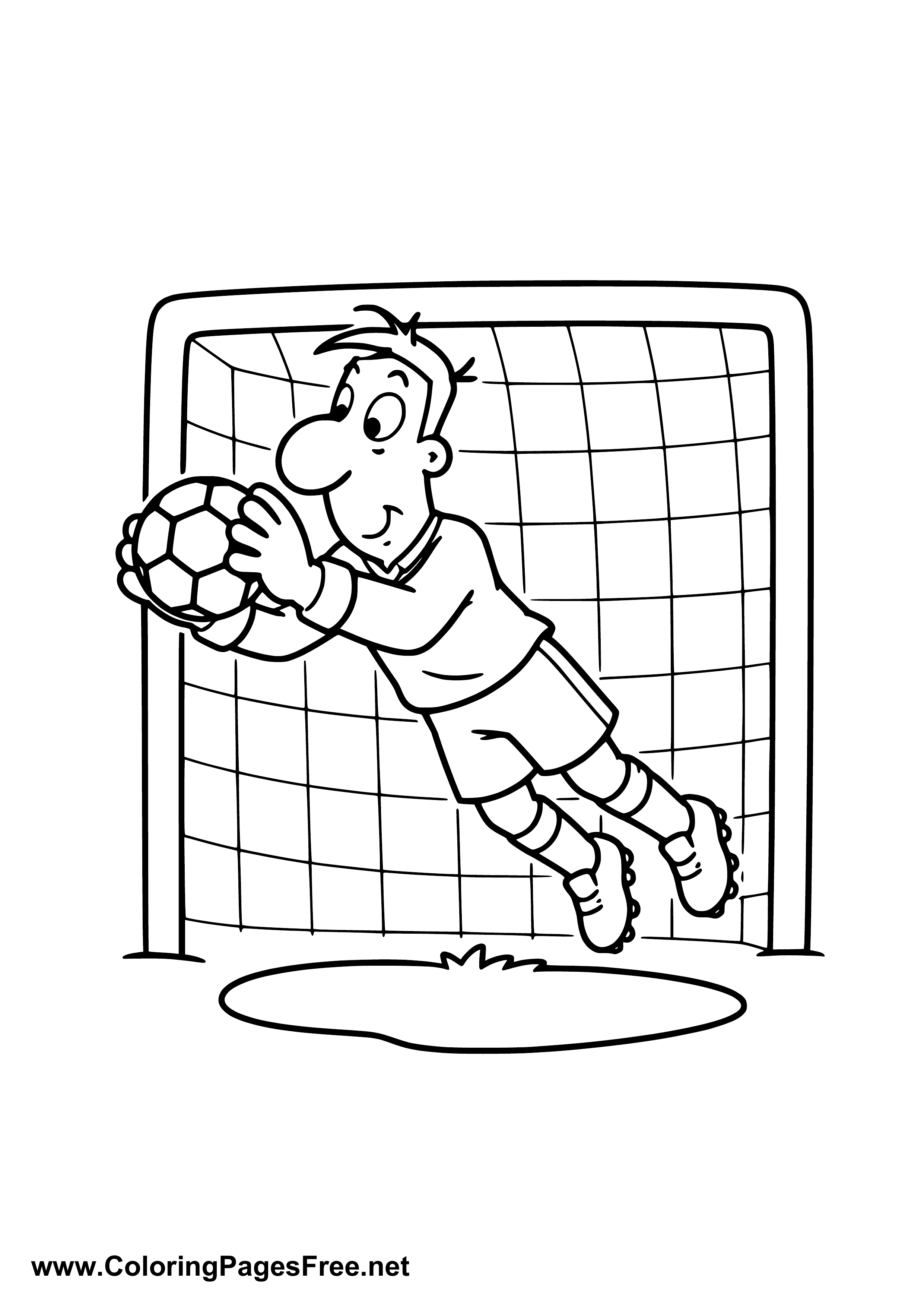Goalkeeper Catching Ball in Goal - Soccer Coloring Page