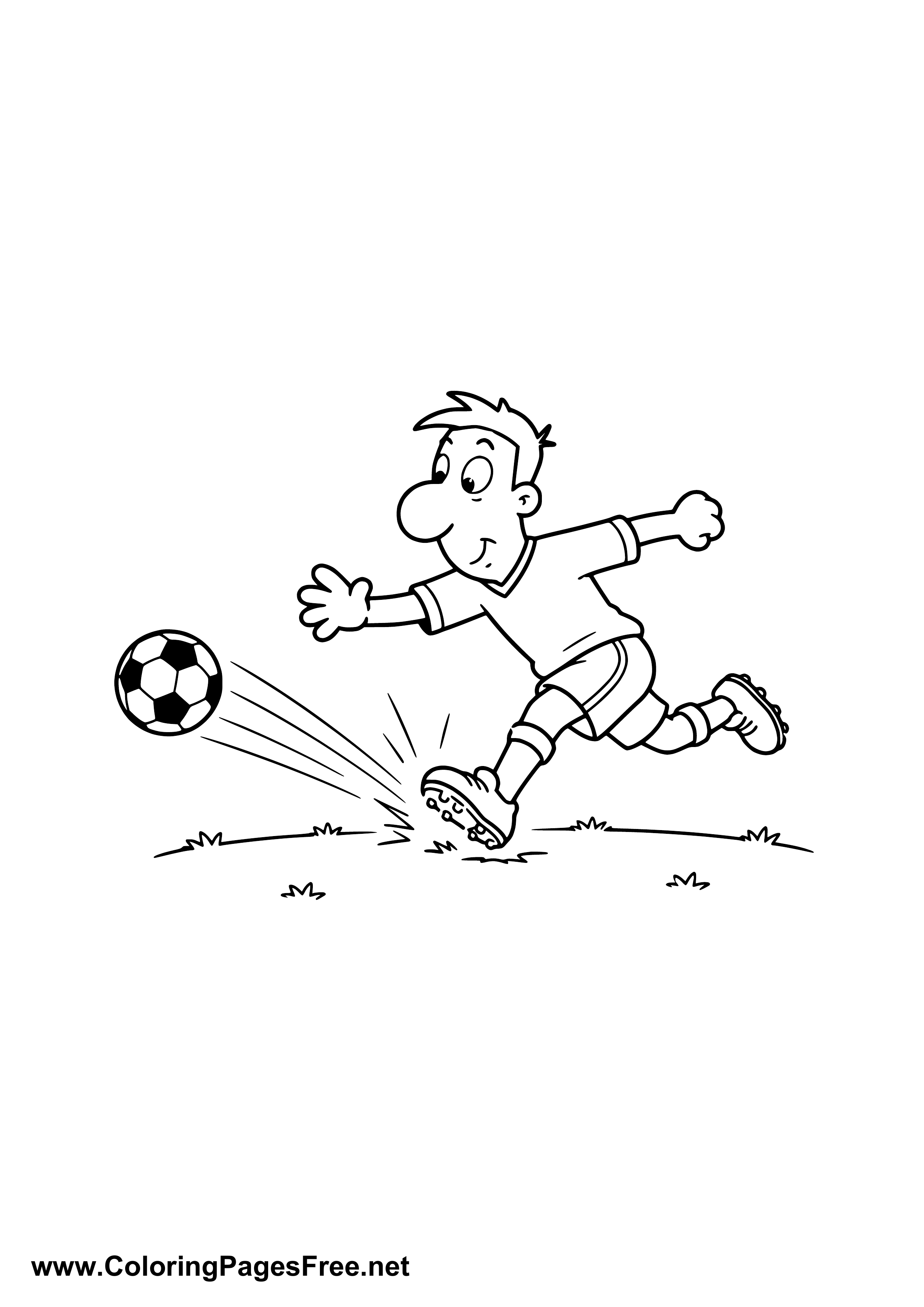 Soccer Player Kicking the Ball Hard Coloring Page