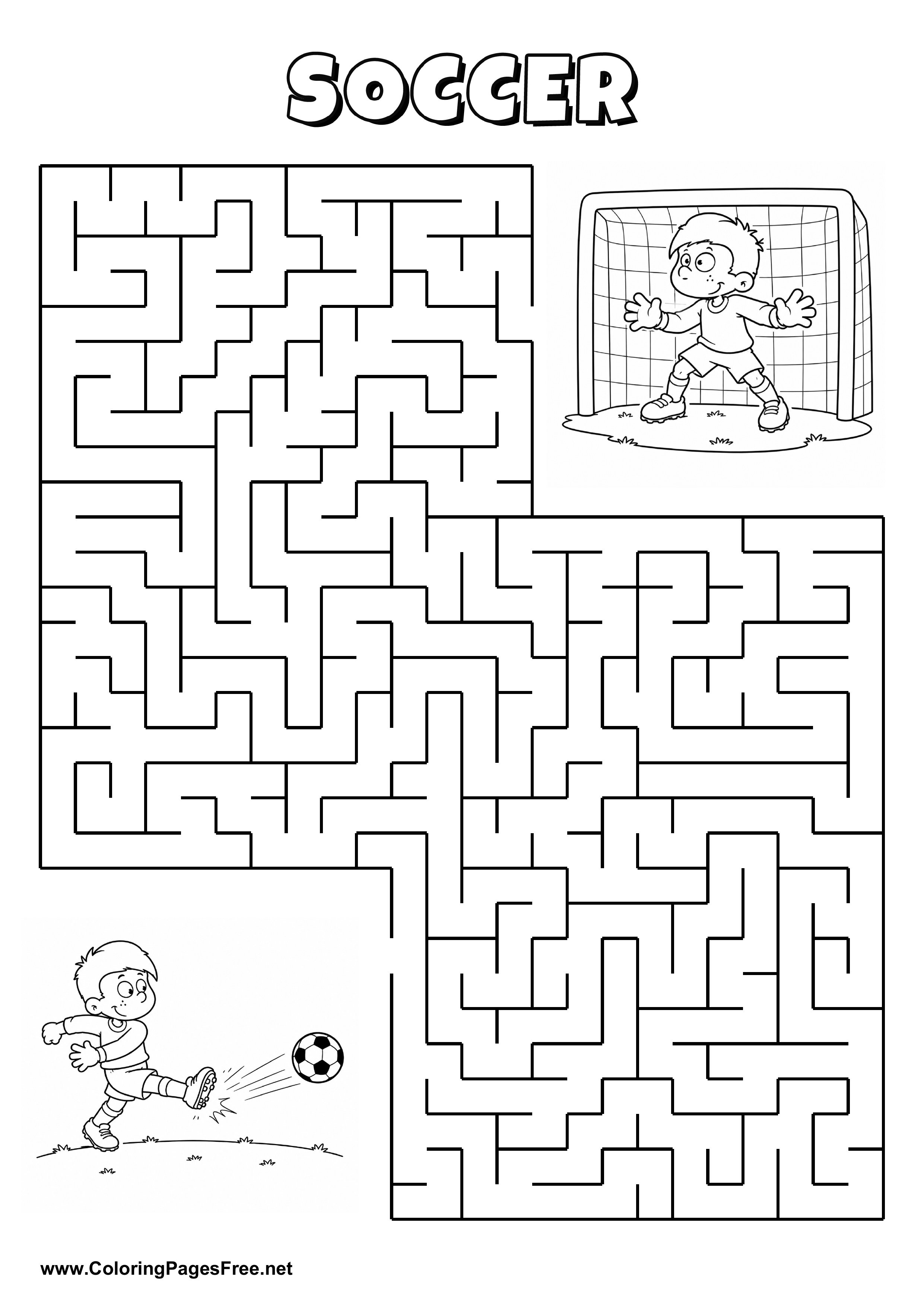 Printable Maze 'The goalkeeper is jumping for the way to the top corner'