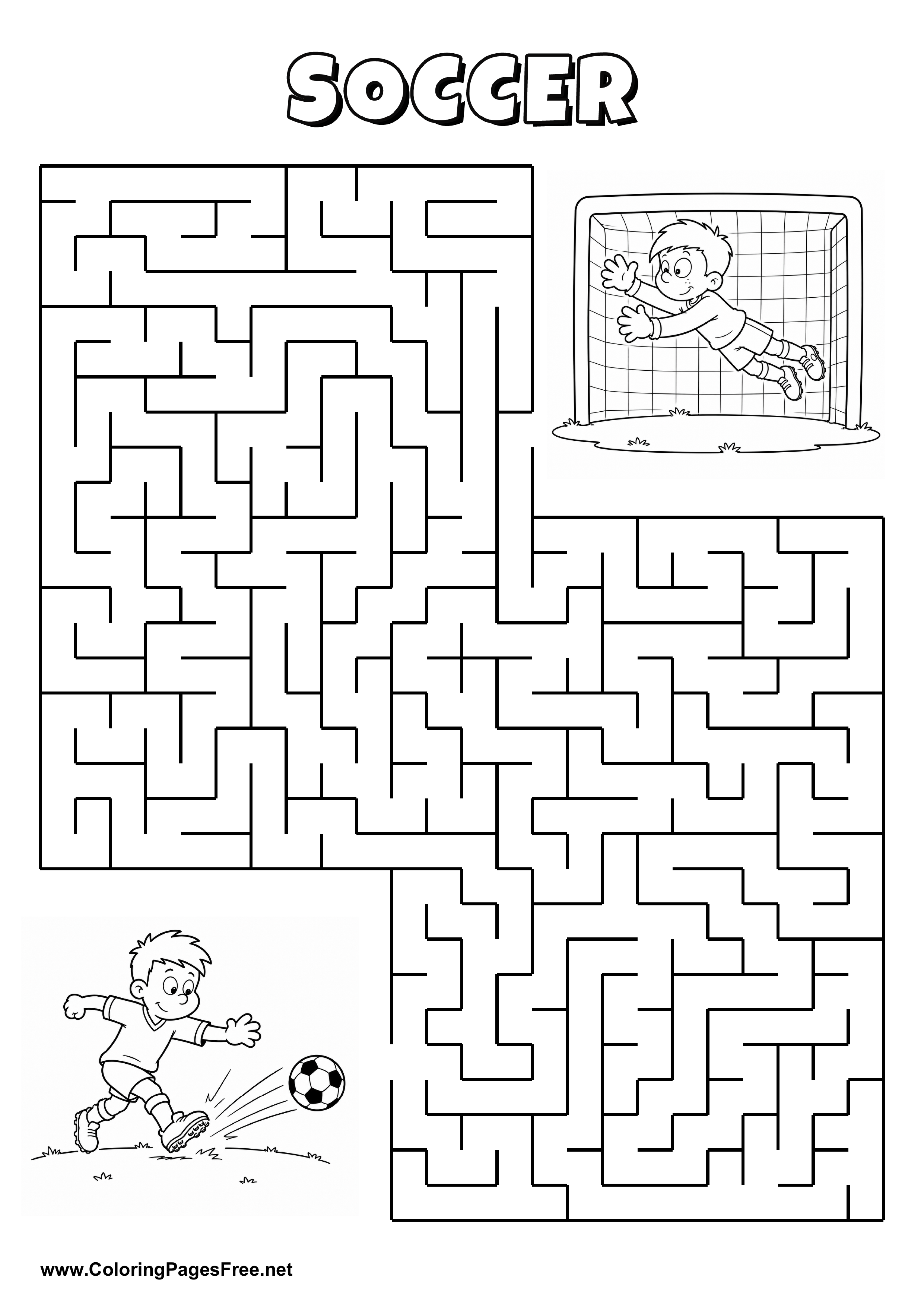 Printable Maze 'The goalkeeper is racing for the way to the loose ball'