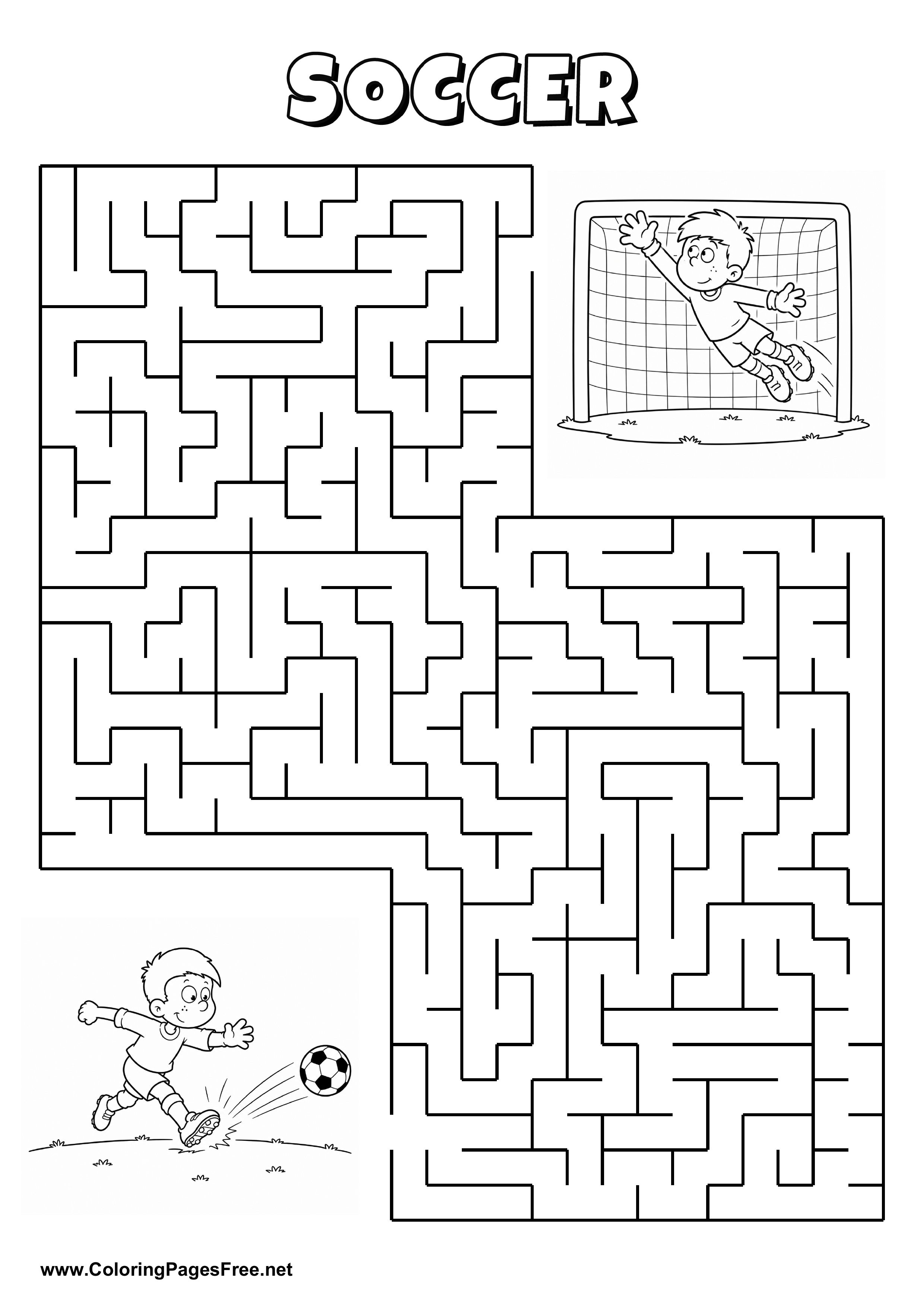 Printable Maze 'The goalkeeper is reaching for the way to the fast shot'