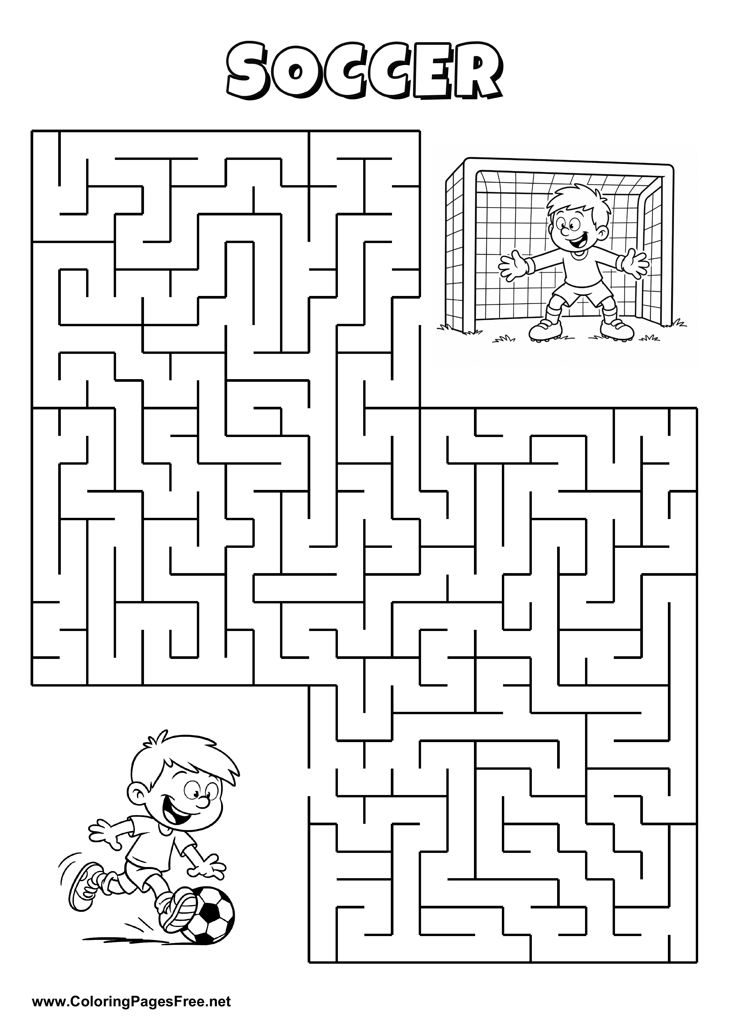 Printable Maze 'The soccer player is dribbling for the way to the penalty area'