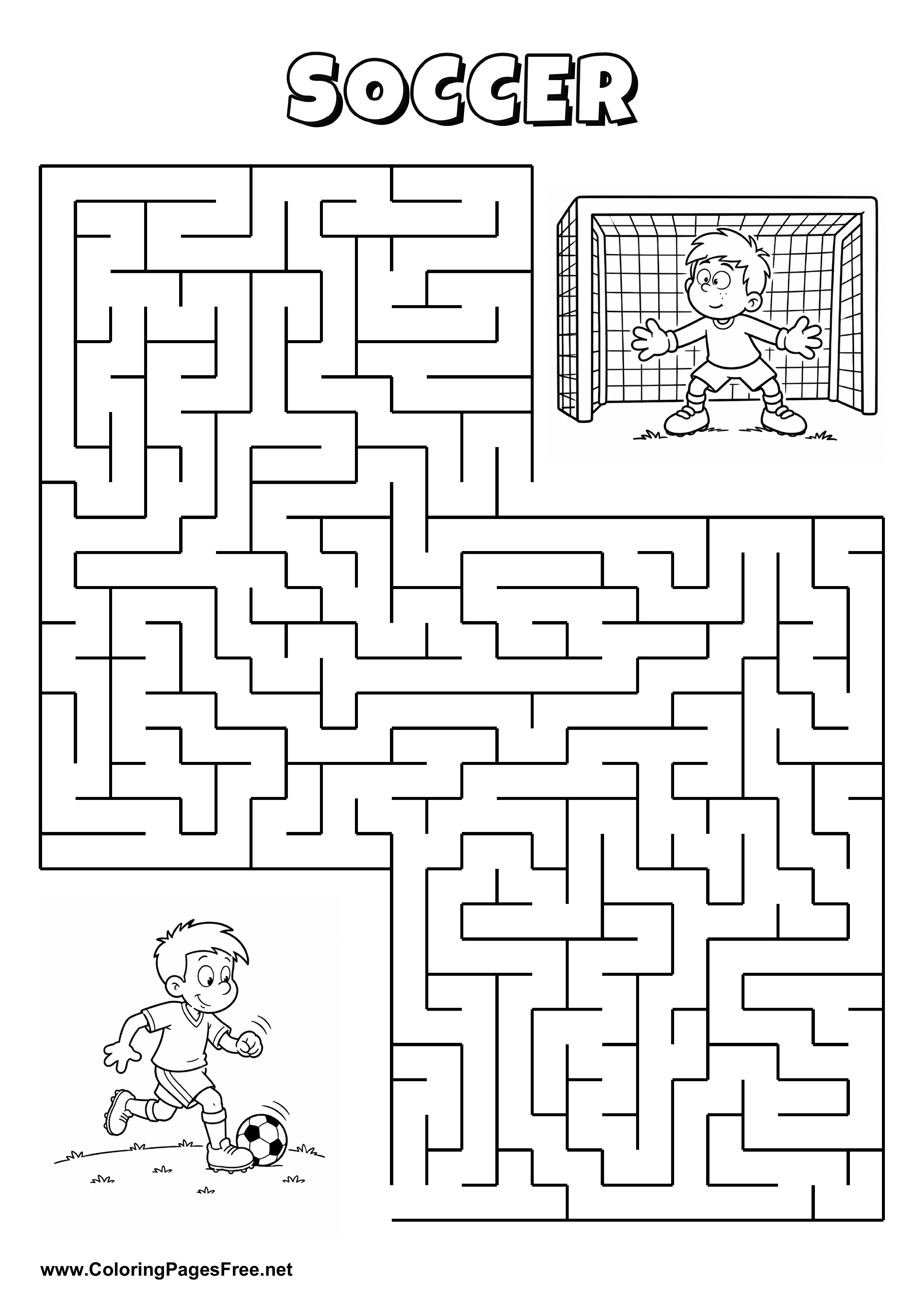 Printable Maze 'The soccer player is looking for the way to the goal'