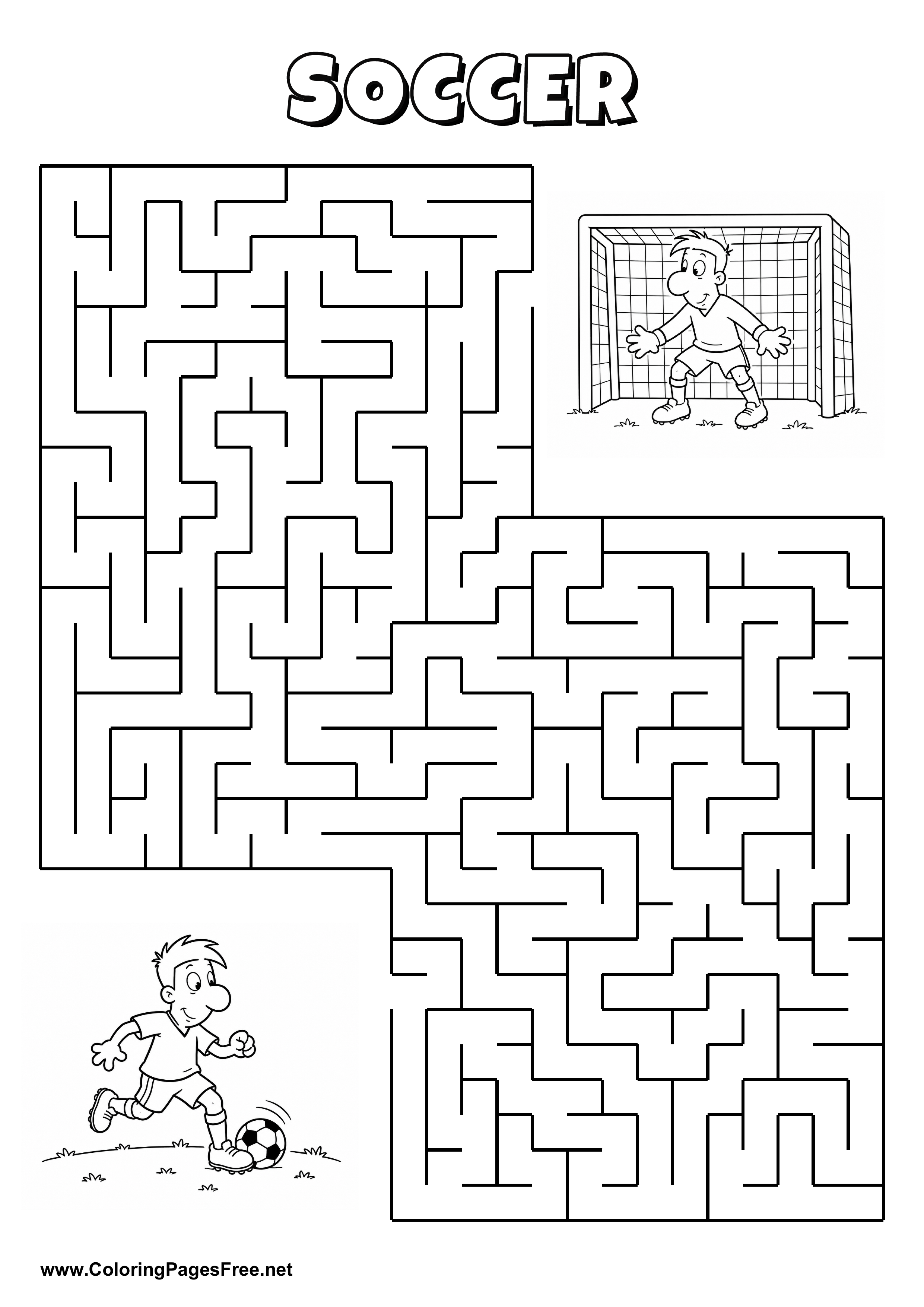 Printable Maze 'The soccer player is running for the way to victory'