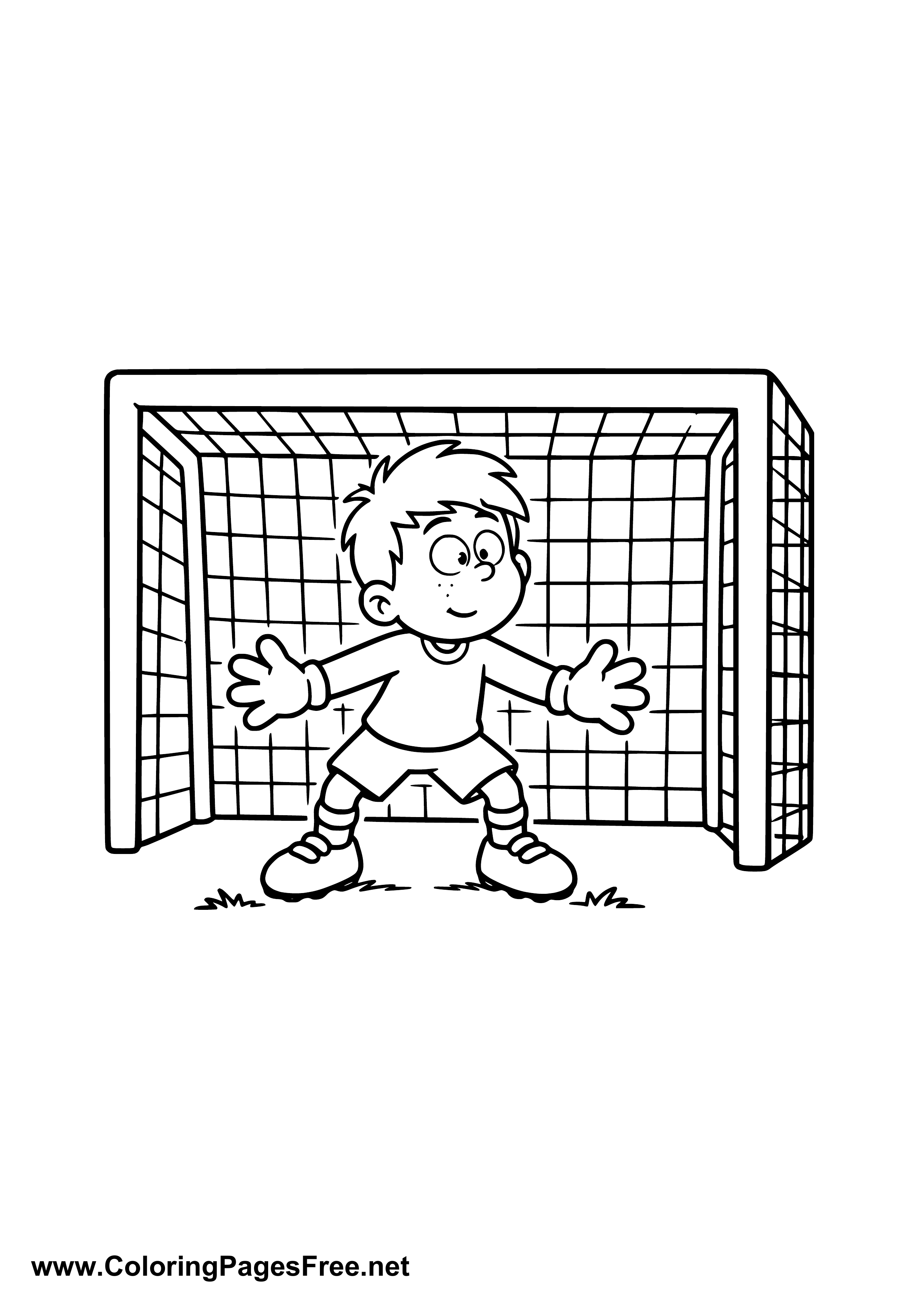 Young Goalkeeper in a Soccer Goal Coloring Page