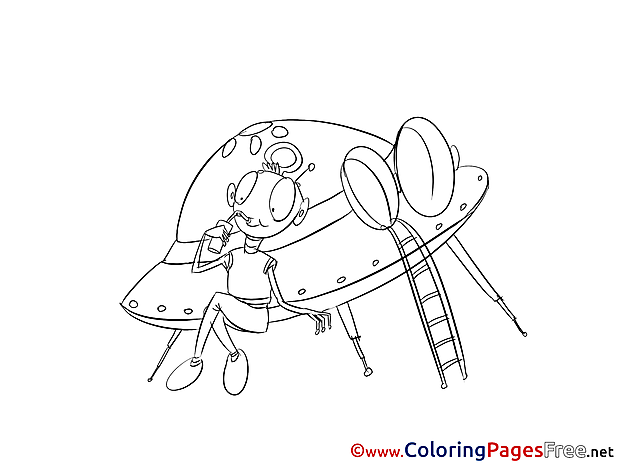 Flying Saucer Kids download Coloring Pages