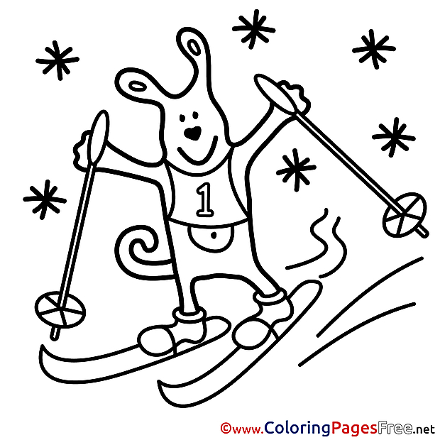 Animal Ski Kids download Coloring Pages