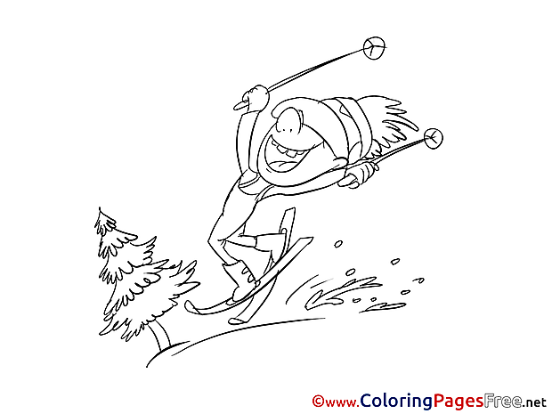 Ski for Kids printable Colouring Page