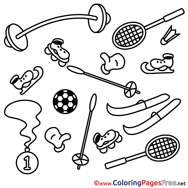 Sport Equipment Children download Colouring Page