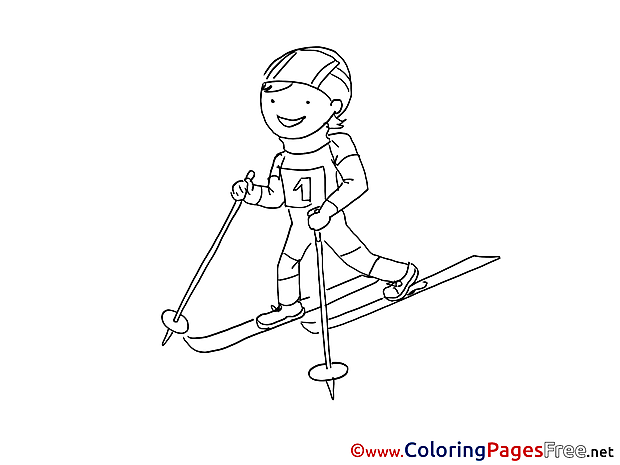 Winter Sport Ski Children download Colouring Page