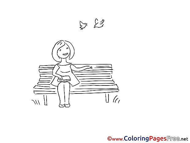 Bench Spring free Woman Coloring Pages