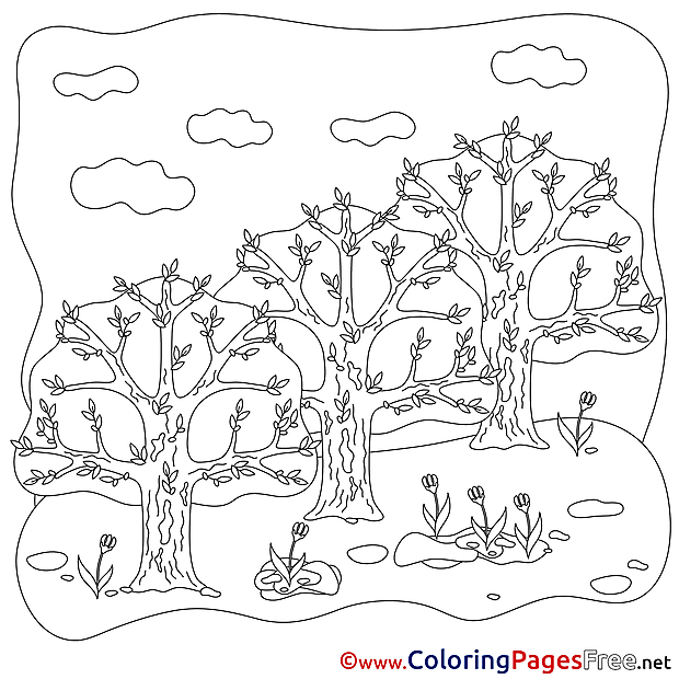 Trees download Spring Coloring Pages