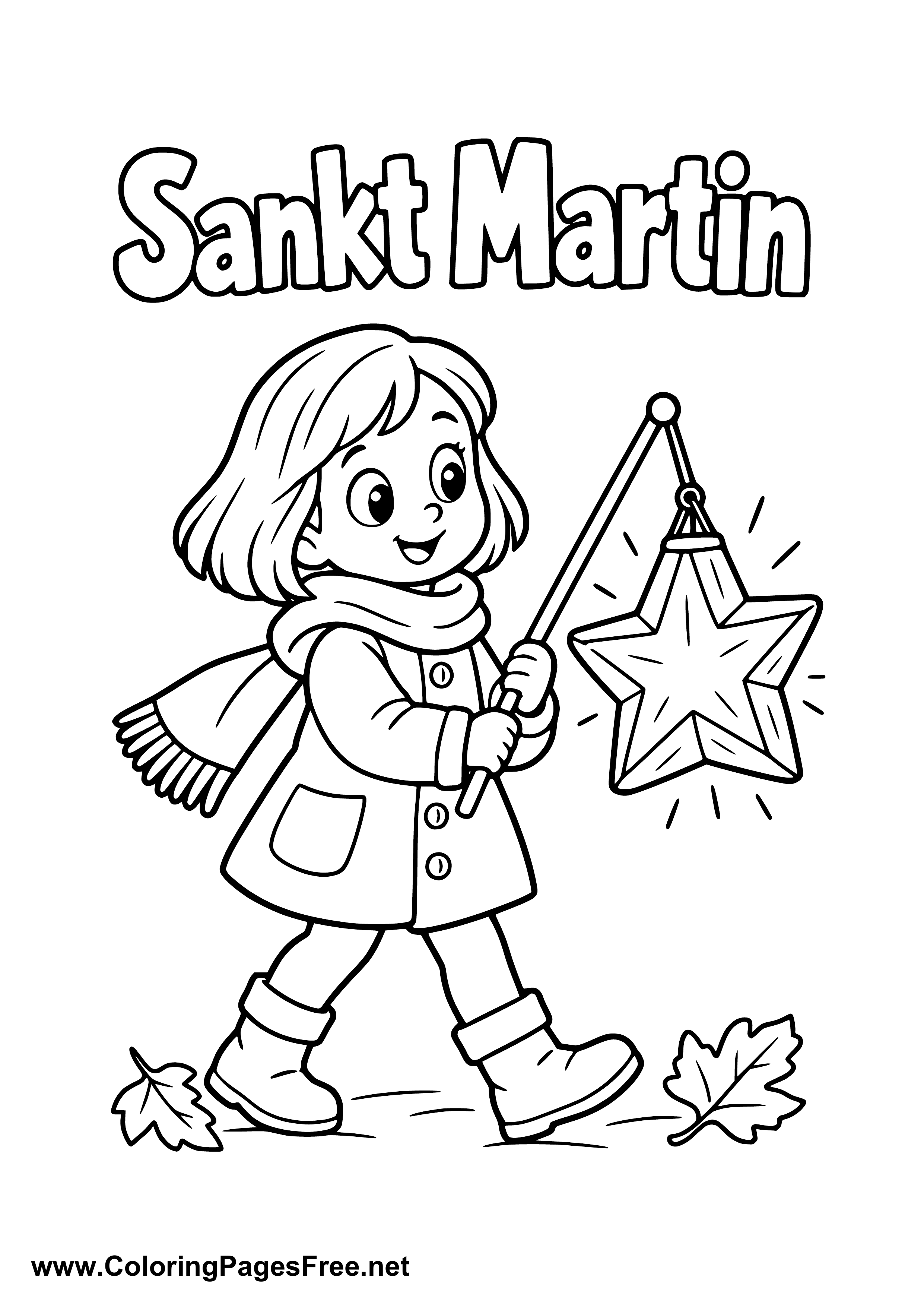 Girl Holding a Glowing Star Lantern on St. Martin's Day Colouring Page
