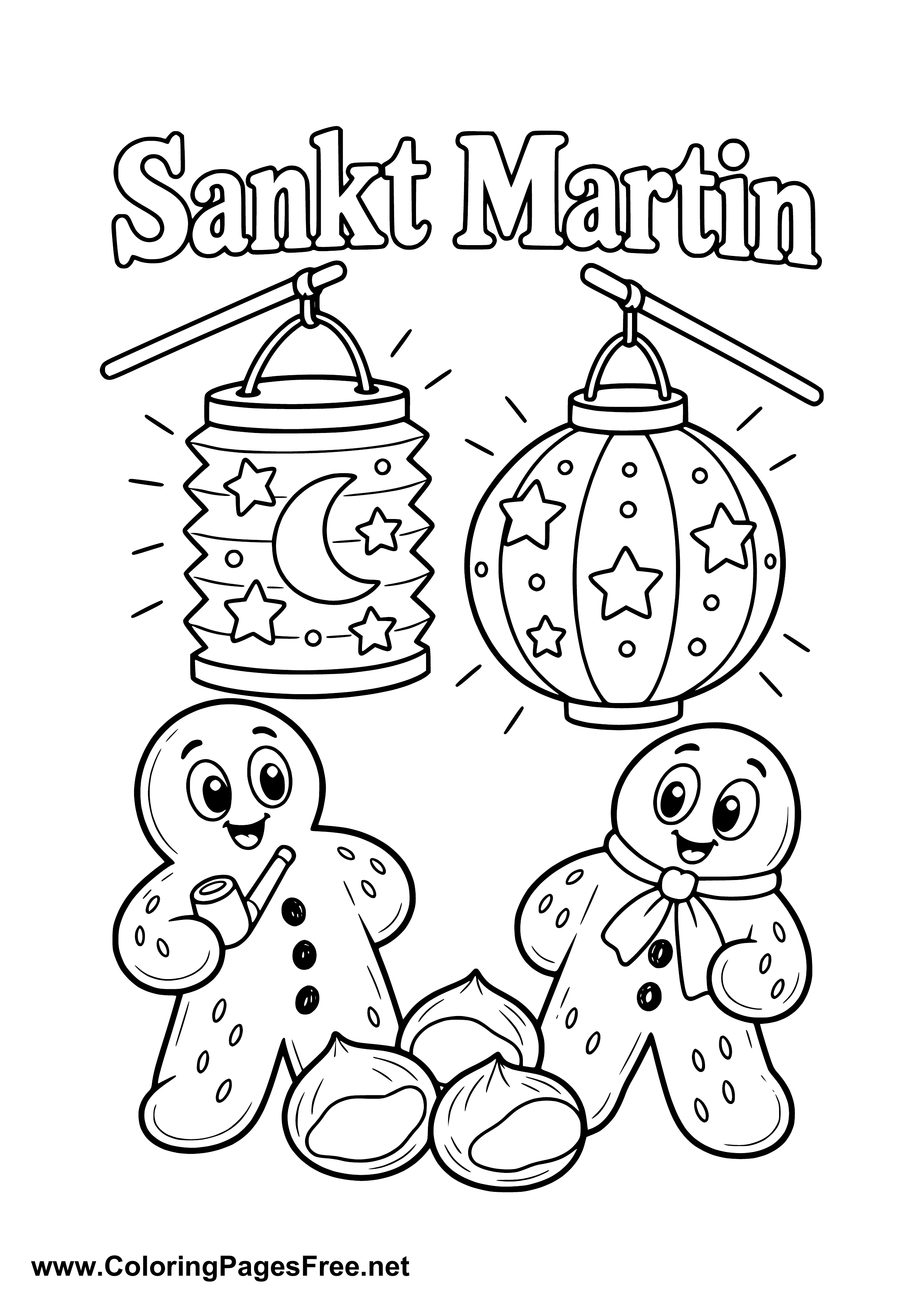 Glowing St. Martin's Day Lanterns and Sweet Bread Figures Colouring Page