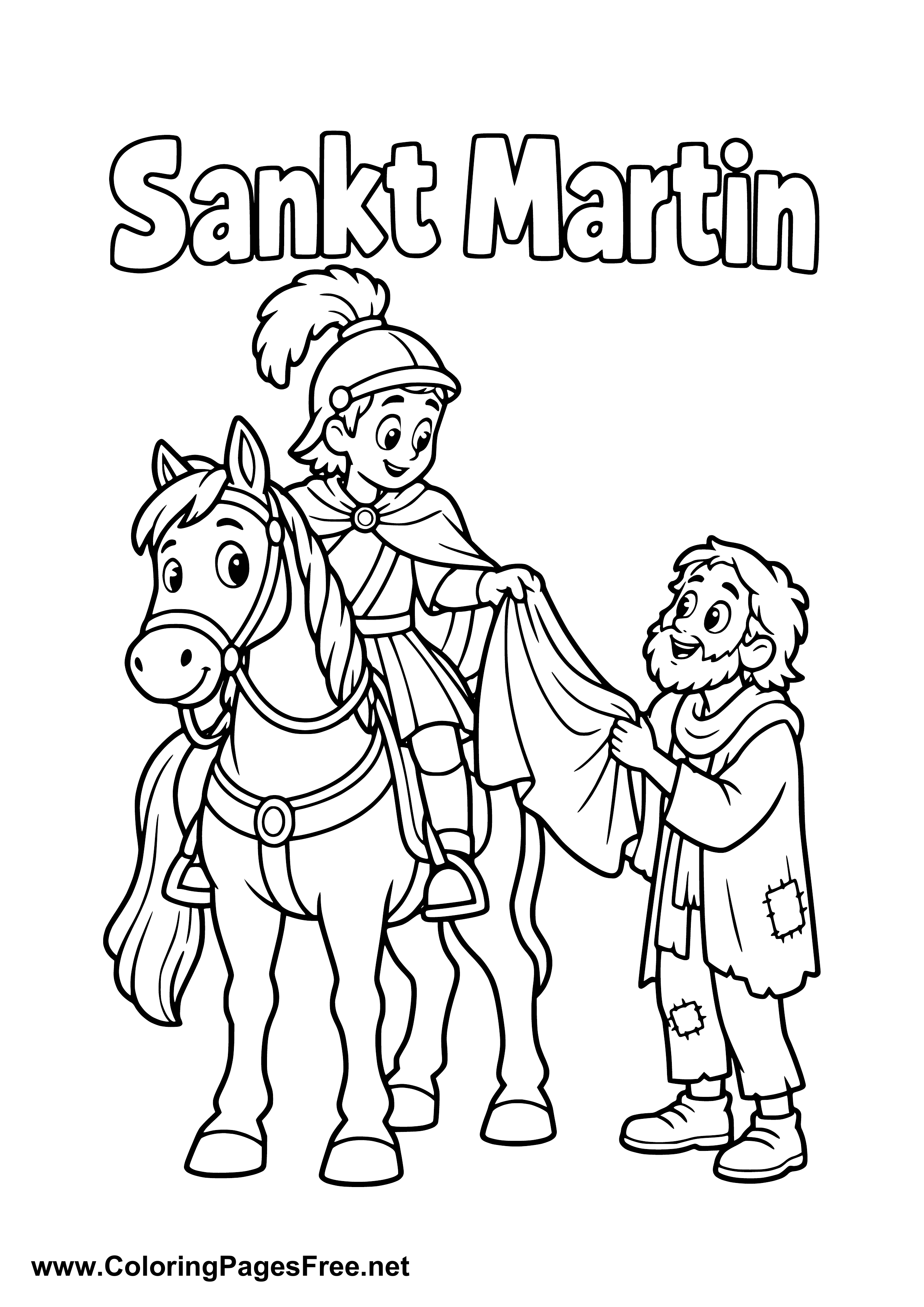 St. Martin Giving His Cloak to a Beggar for St. Martin's Day Colouring Page