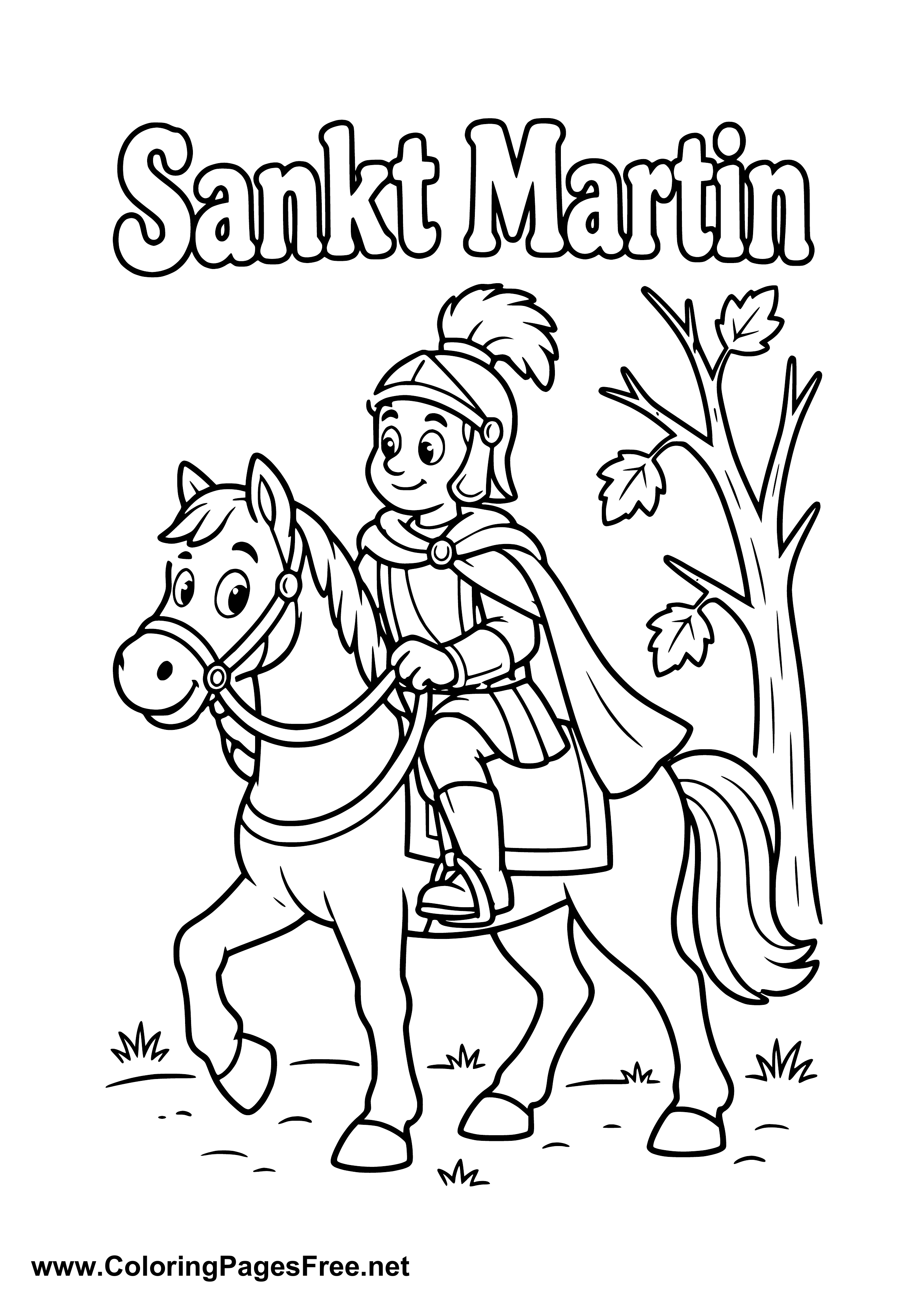 St. Martin on His Horse in Autumn for St. Martin's Day Colouring Sheet