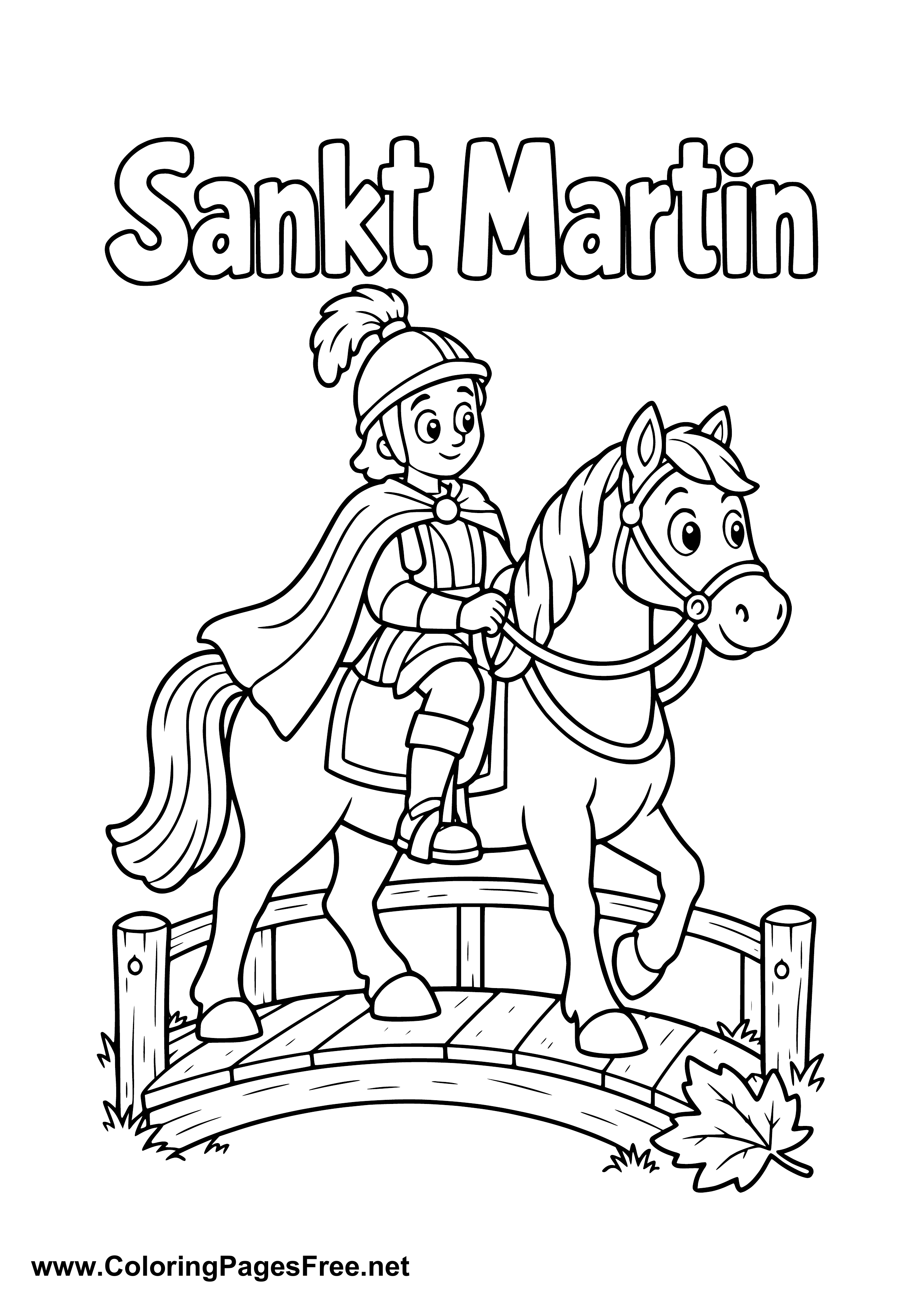 St. Martin Riding Across a Bridge for St. Martin's Day Printable Colouring Page