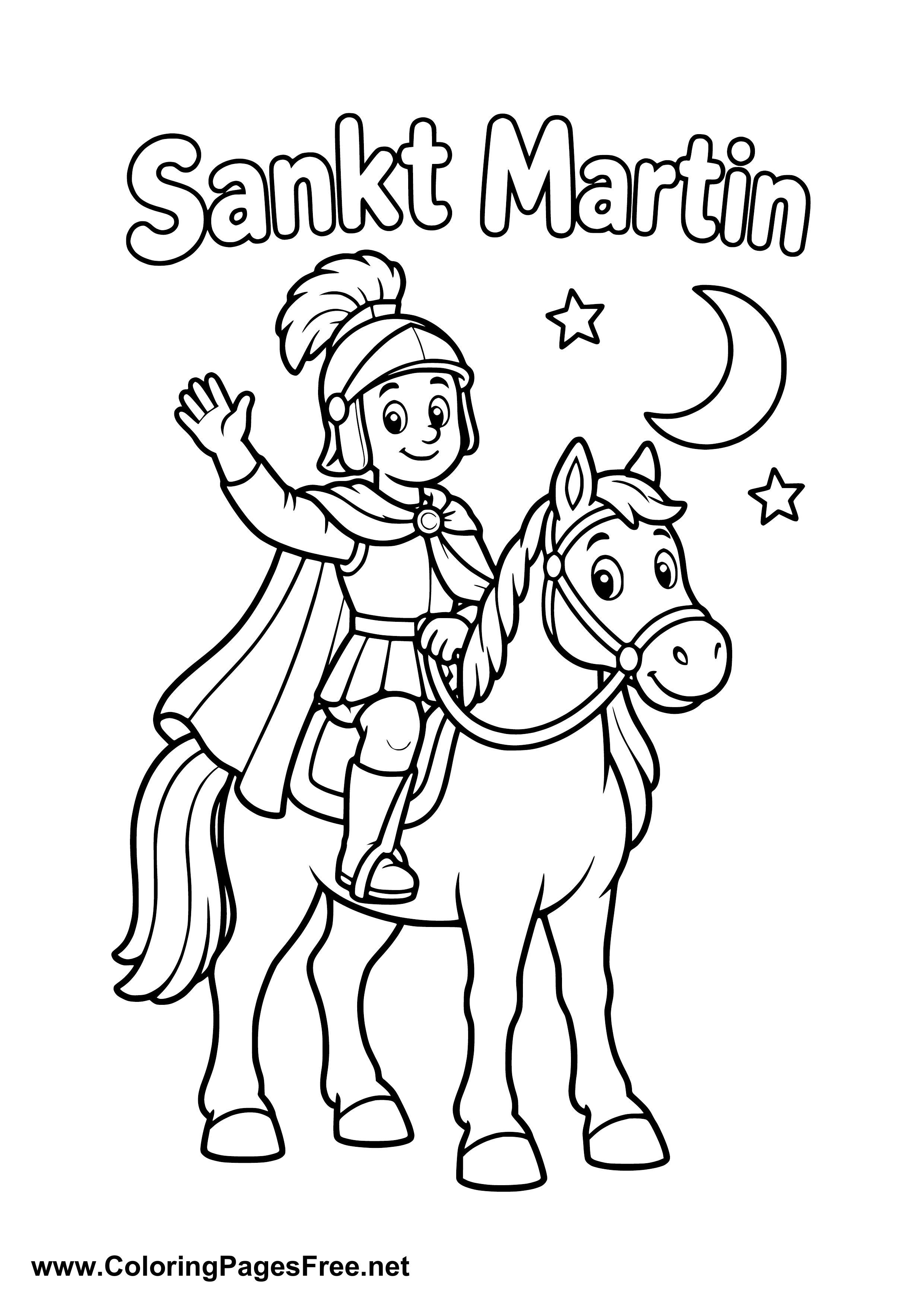 St. Martin Riding His Horse at Night for St. Martin's Day Colouring Sheet