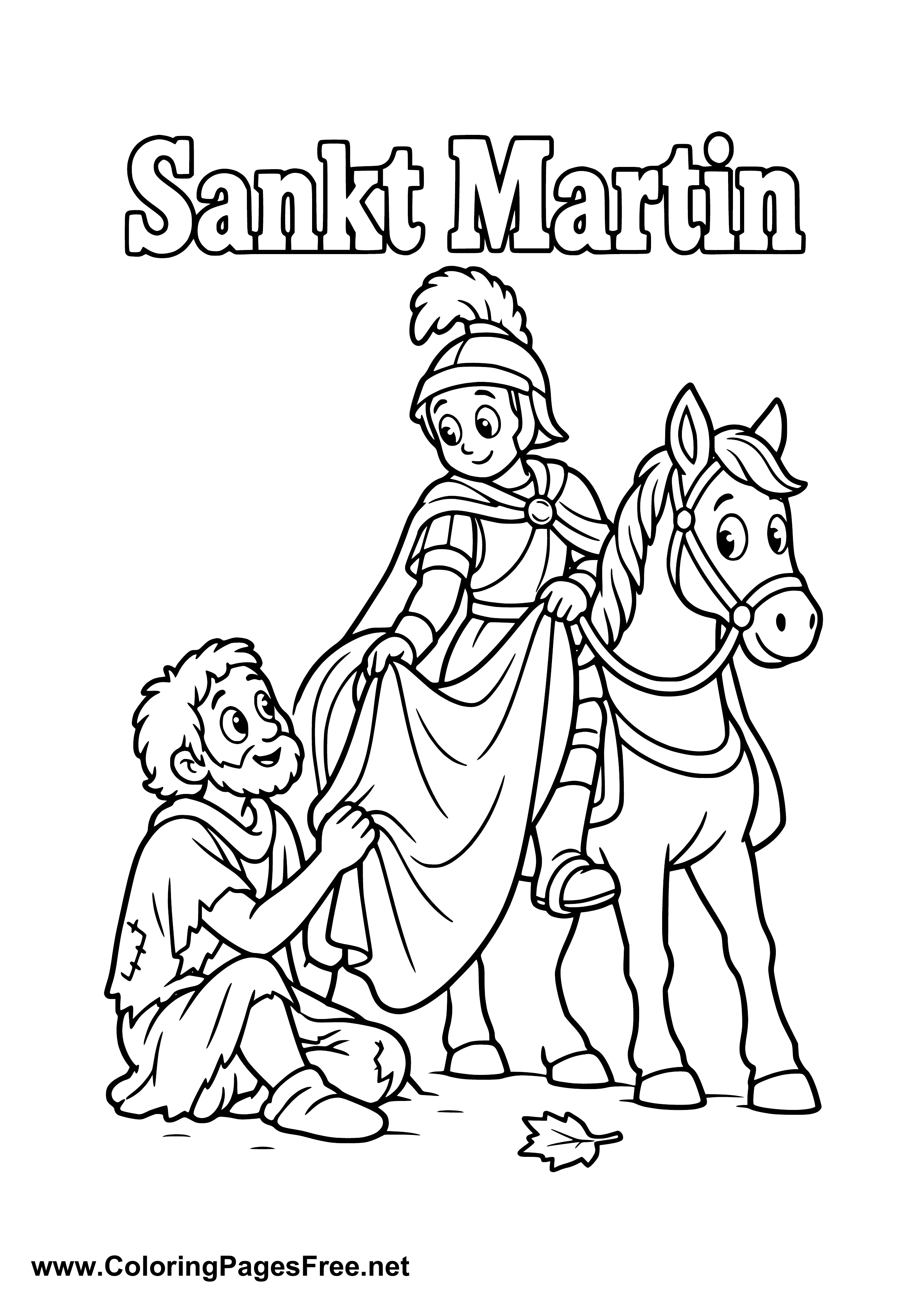 St. Martin Sharing His Cloak with a Beggar for St. Martin's Day Colouring Page