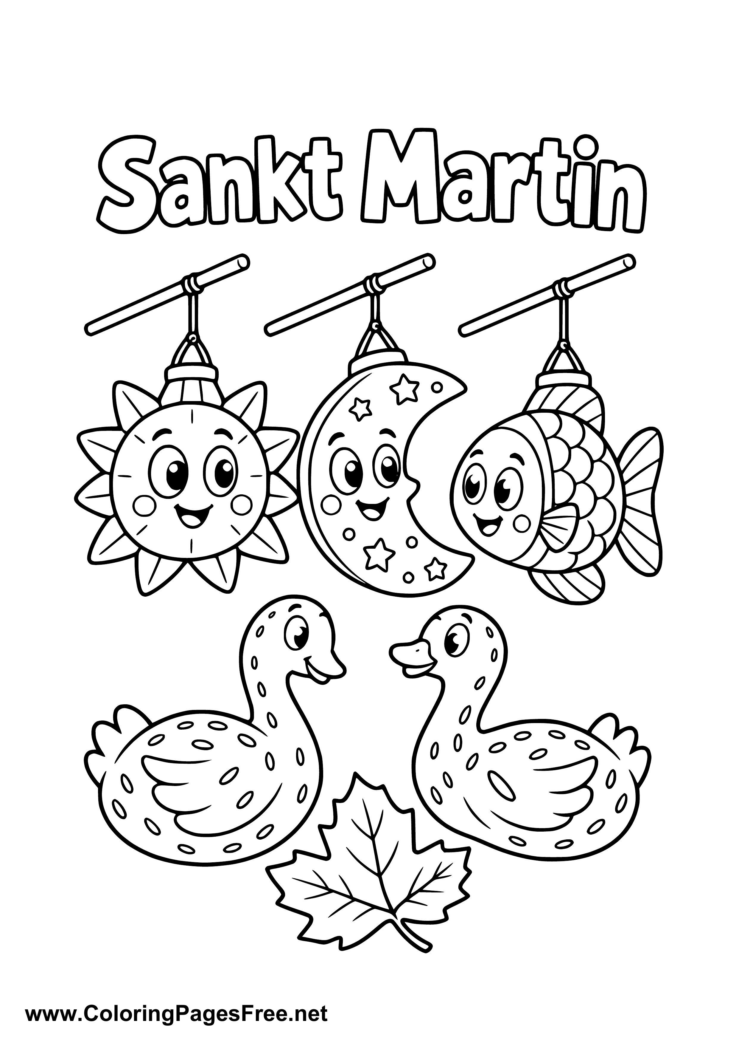 St. Martin's Day Lanterns with Sun Moon and Fish Colouring Sheet