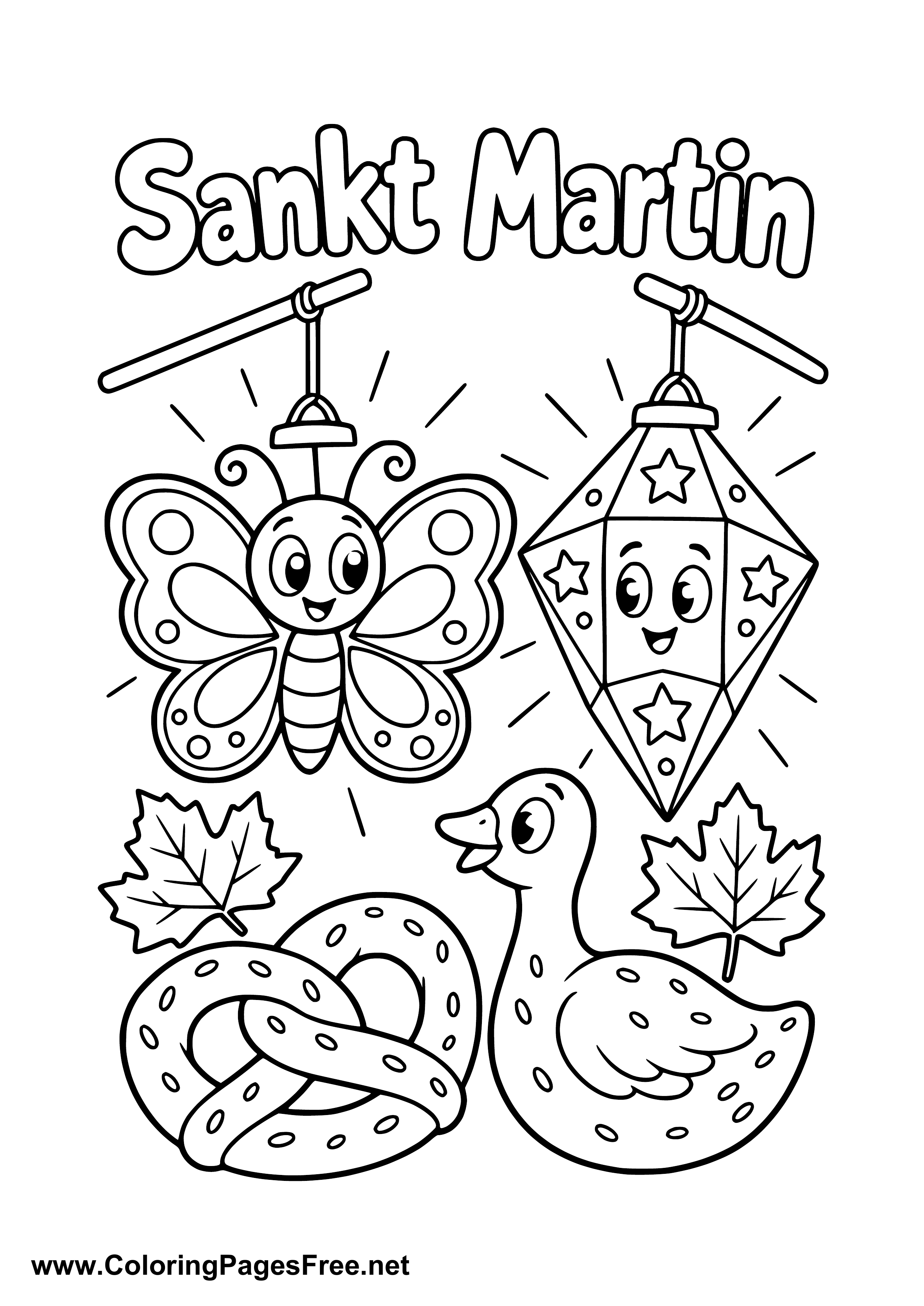 Star Lanterns Butterfly and St. Martin's Day Pretzel Colouring Sheet