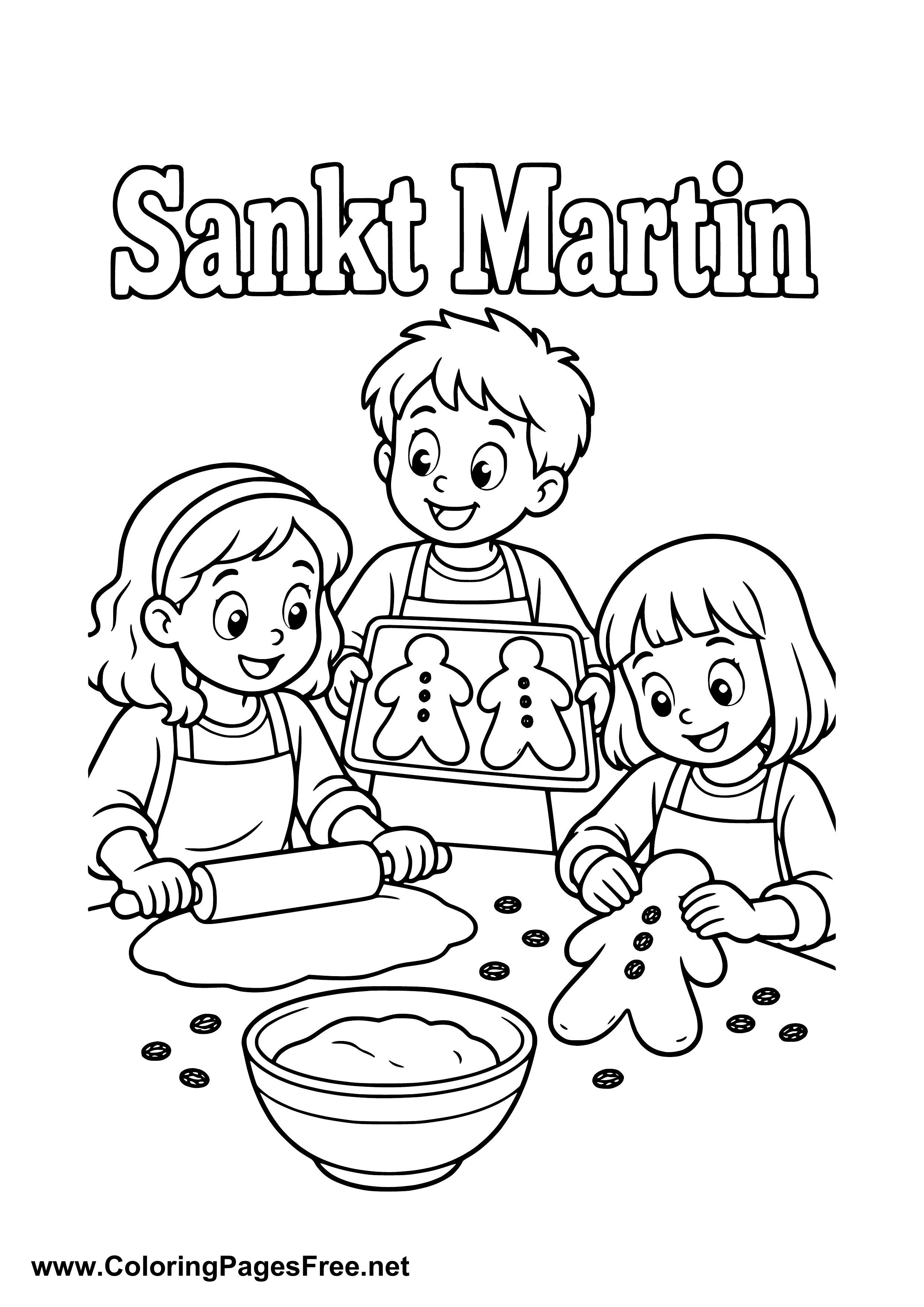 Three Children Crafting St. Martin's Day Lanterns at a Table Colouring Sheet
