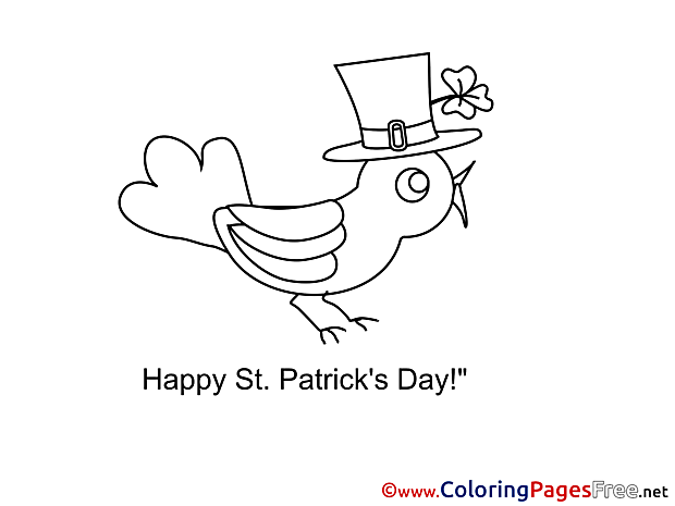 Bird in Hat Kids St. Patricks Day Coloring Page