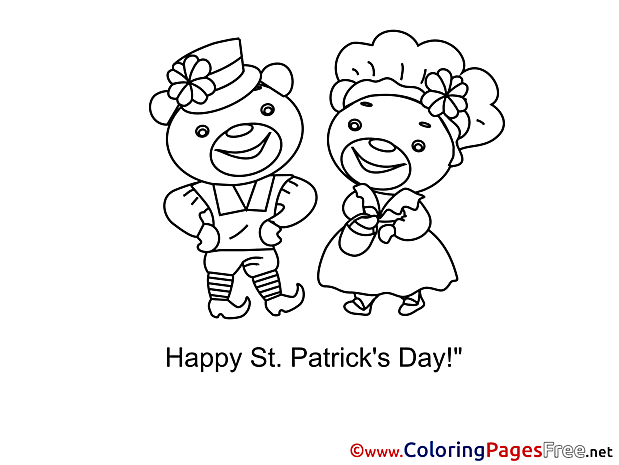 Couple Bears Colouring Page St. Patricks Day free