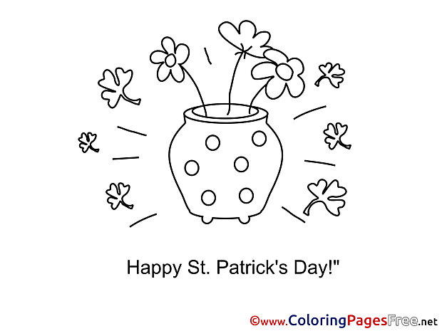 Pot with Flowers Children St. Patricks Day Colouring Page