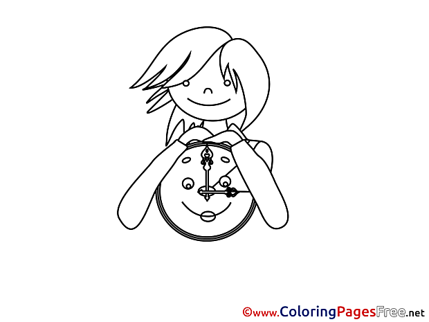 Clock Girl Summer Coloring Pages free