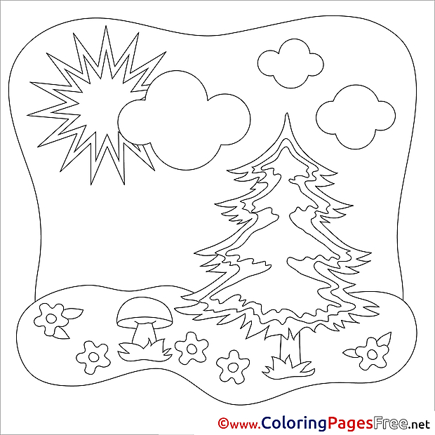 Fir Sun Kids Summer Coloring Page