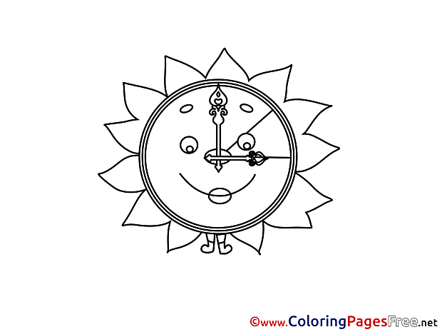 Sun Clock printable Coloring Pages Summer