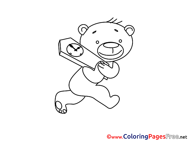 Teddy Bear Coloring Sheets Summer free Clock