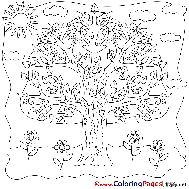 Tree Summer Coloring Pages download Flowers