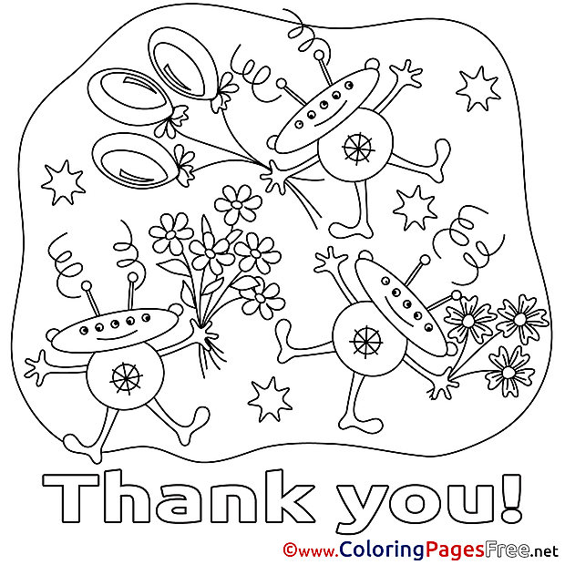 Aliens Flowers Coloring Sheets Thank You free