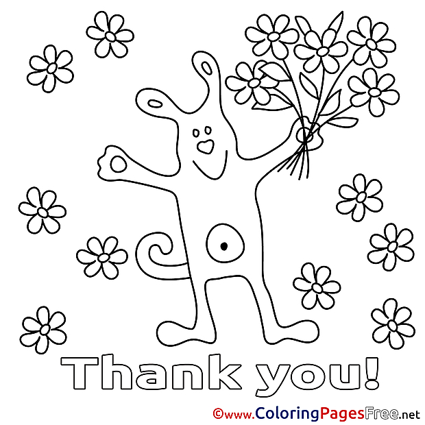 Bouquet Dog Coloring Pages Thank You for free