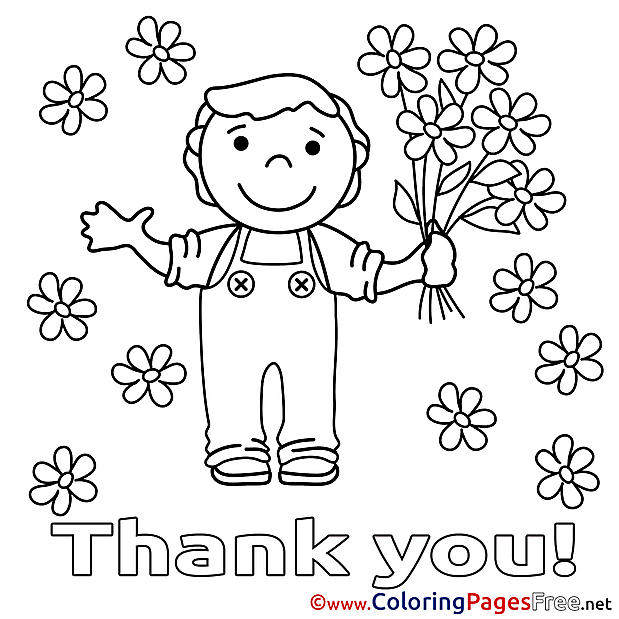 Boy Flowers printable Thank You Coloring Sheets