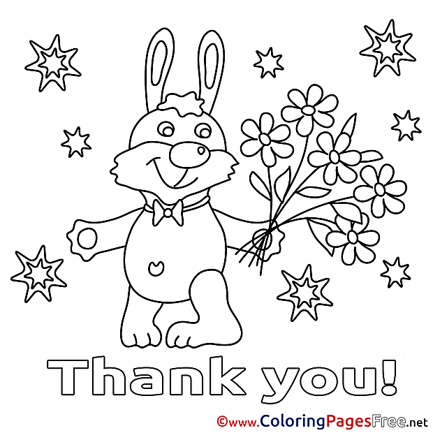 Bunny Flowers Kids Thank You Coloring Pages