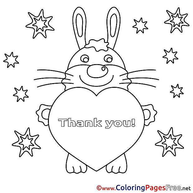 Bunny Heart Children Thank You Colouring Page