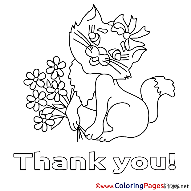 Cat Flowers Thank You Coloring Pages free