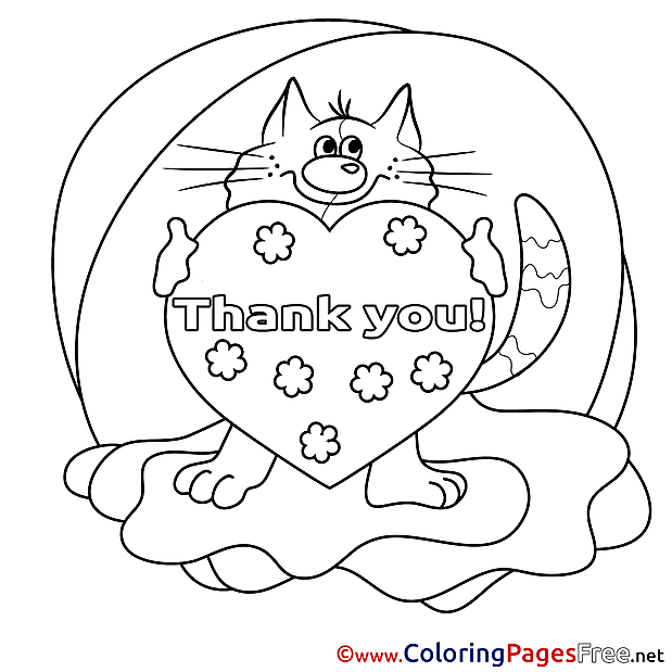 Cat Heart Kids Thank You Coloring Pages