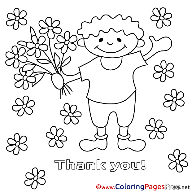 Child Colouring Page Flowers Thank You free