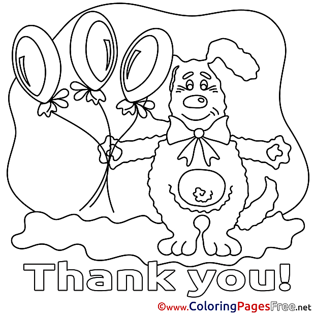 Dog Balloons Colouring Sheet download Thank You