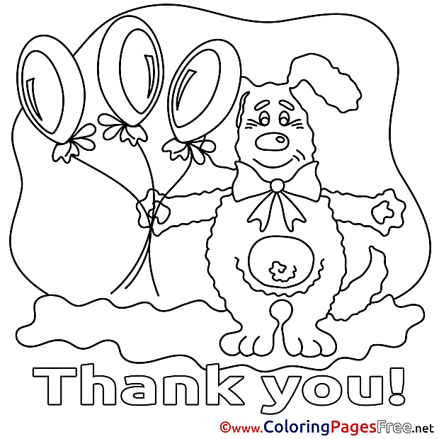 Dog Balloons Colouring Sheet download Thank You