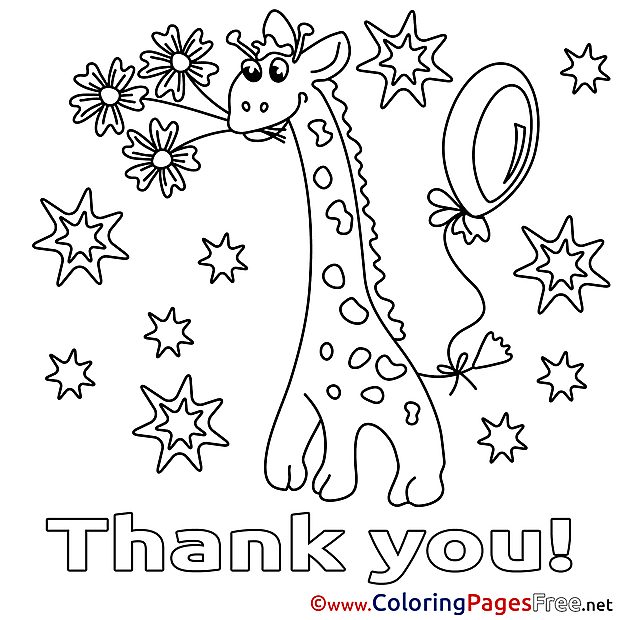 Giraffe Stars Thank You free Coloring Pages