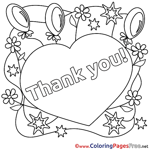 Heart Balloons for Kids Thank You Colouring Page