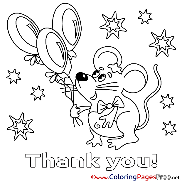 Mouse Balloons free Thank You Coloring Sheets